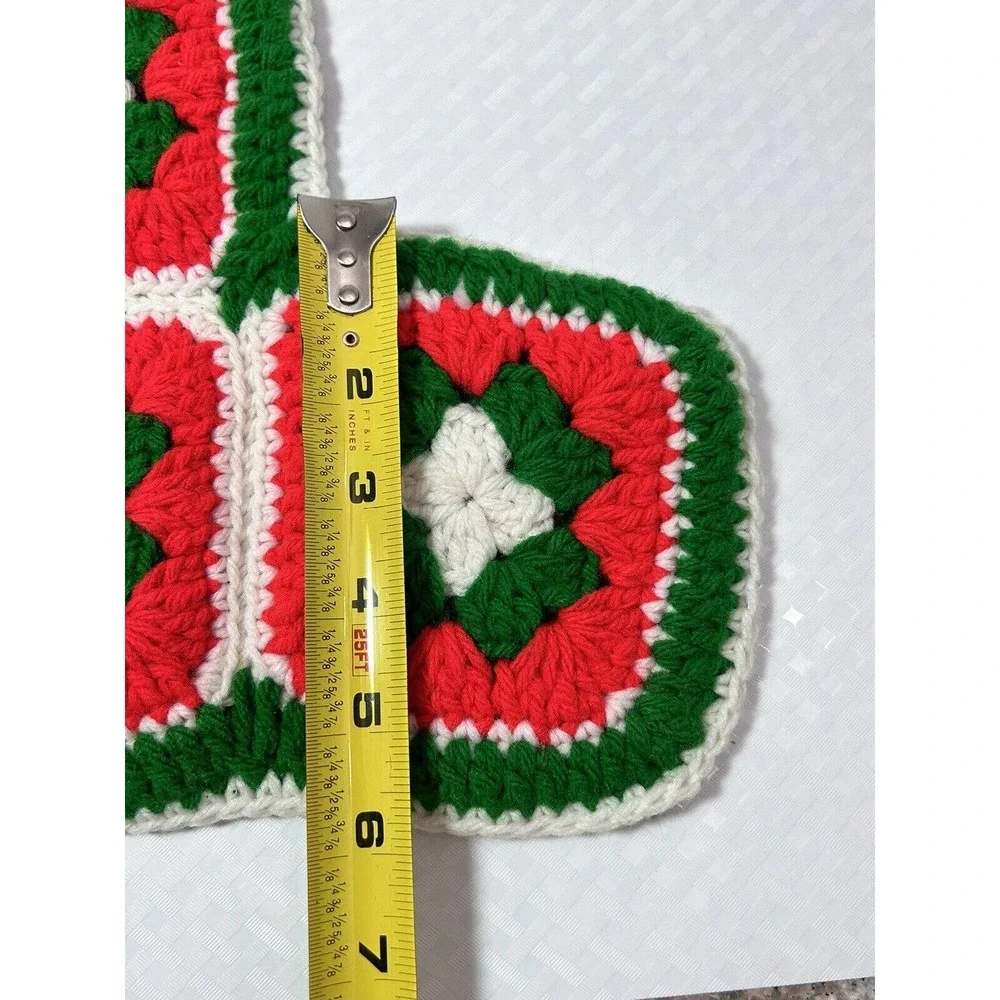 Granny Square Crochet‎ Christmas Stocking Red Green 18” Vtg Hand Made Crafted